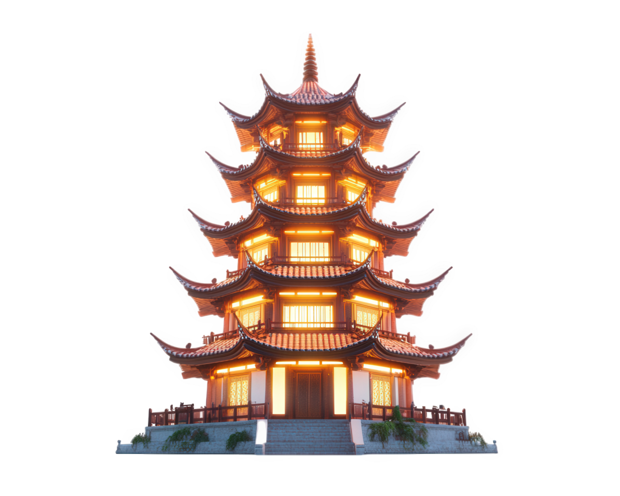 A pagoda is lit up at night png