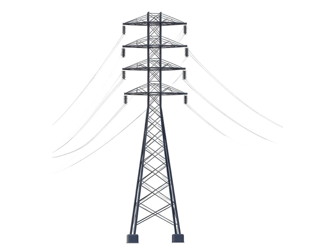 A high voltage power line on a black background png