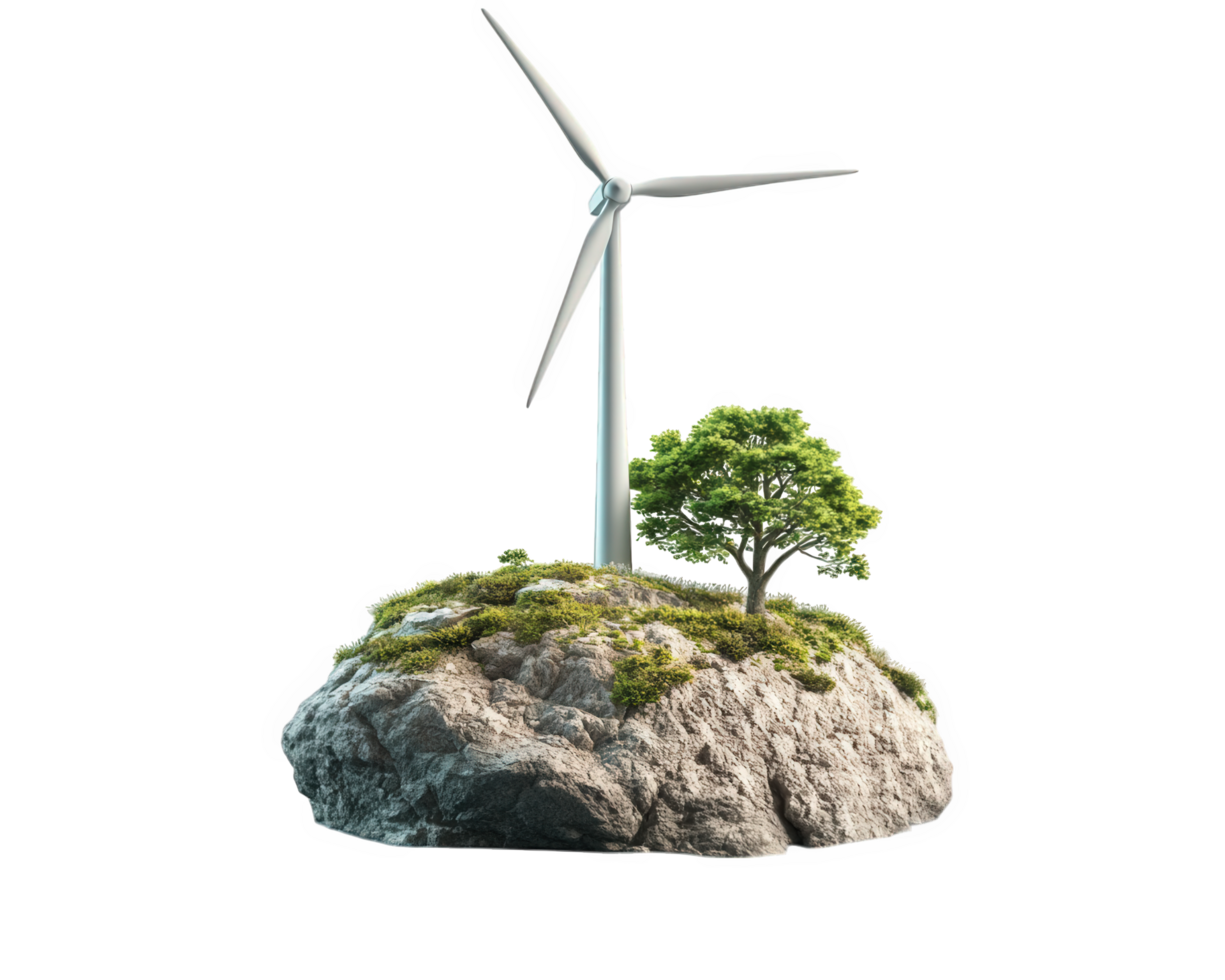 Wind turbine on an island with a tree png