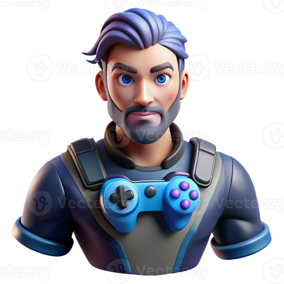 serene abstract Portrait of a gamer with a controller, focused and intense, with colorful game lighting and dynamic action, in a gaming aesthetic detailed png