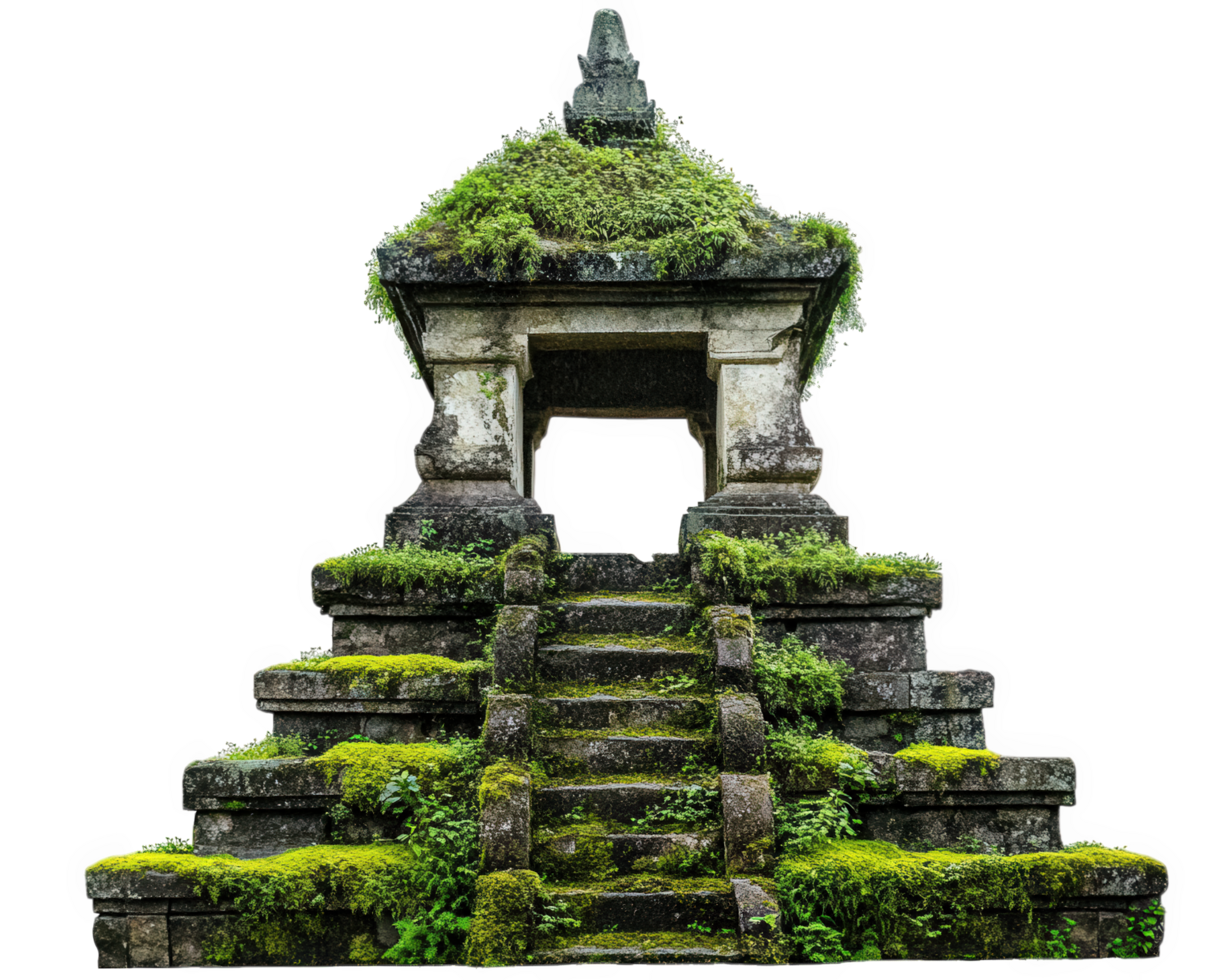 An old temple with steps and moss on top png