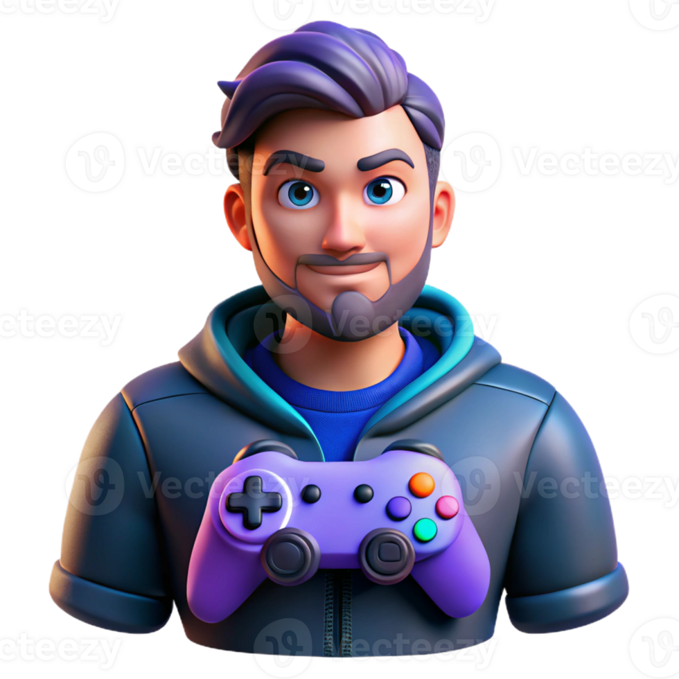 magnificent traditional Portrait of a gamer with a controller, focused and intense, with colorful game lighting and dynamic action, in a gaming aesthetic professional png