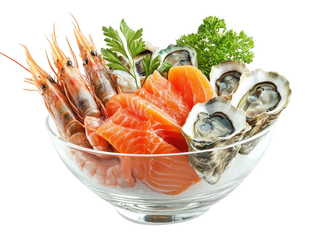 A bowl of seafood and vegetables png