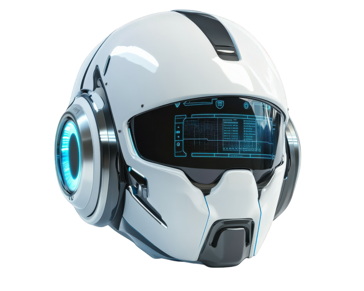 A helmet with a glowing blue light on it png