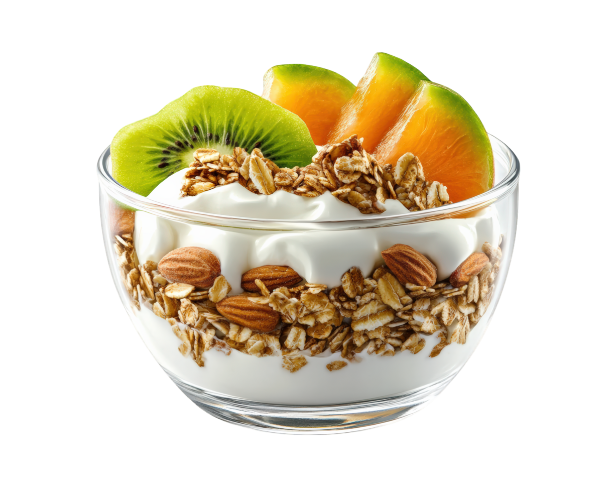 Granola with kiwi, almonds and orange png