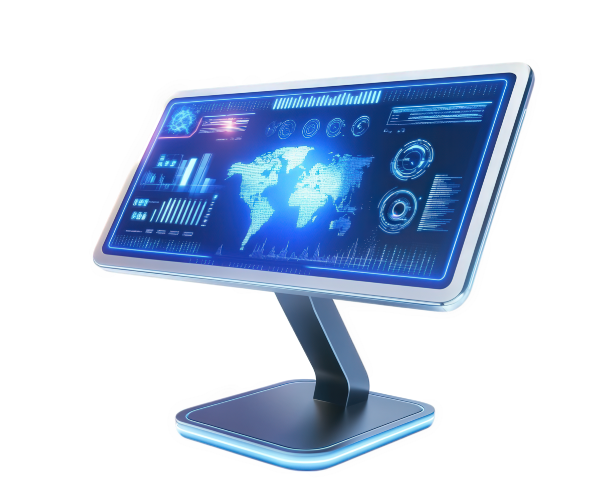 A computer monitor with a blue screen and a globe png