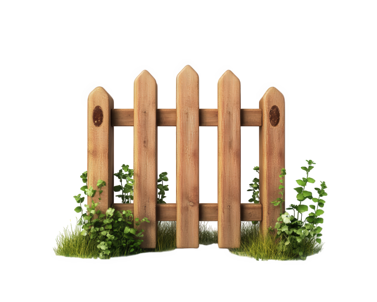 Wooden fence with plants and grass png