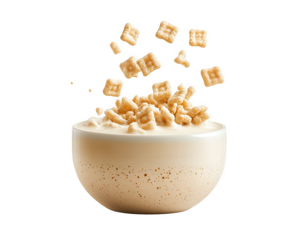 A bowl of cereal with cereal pieces falling out png