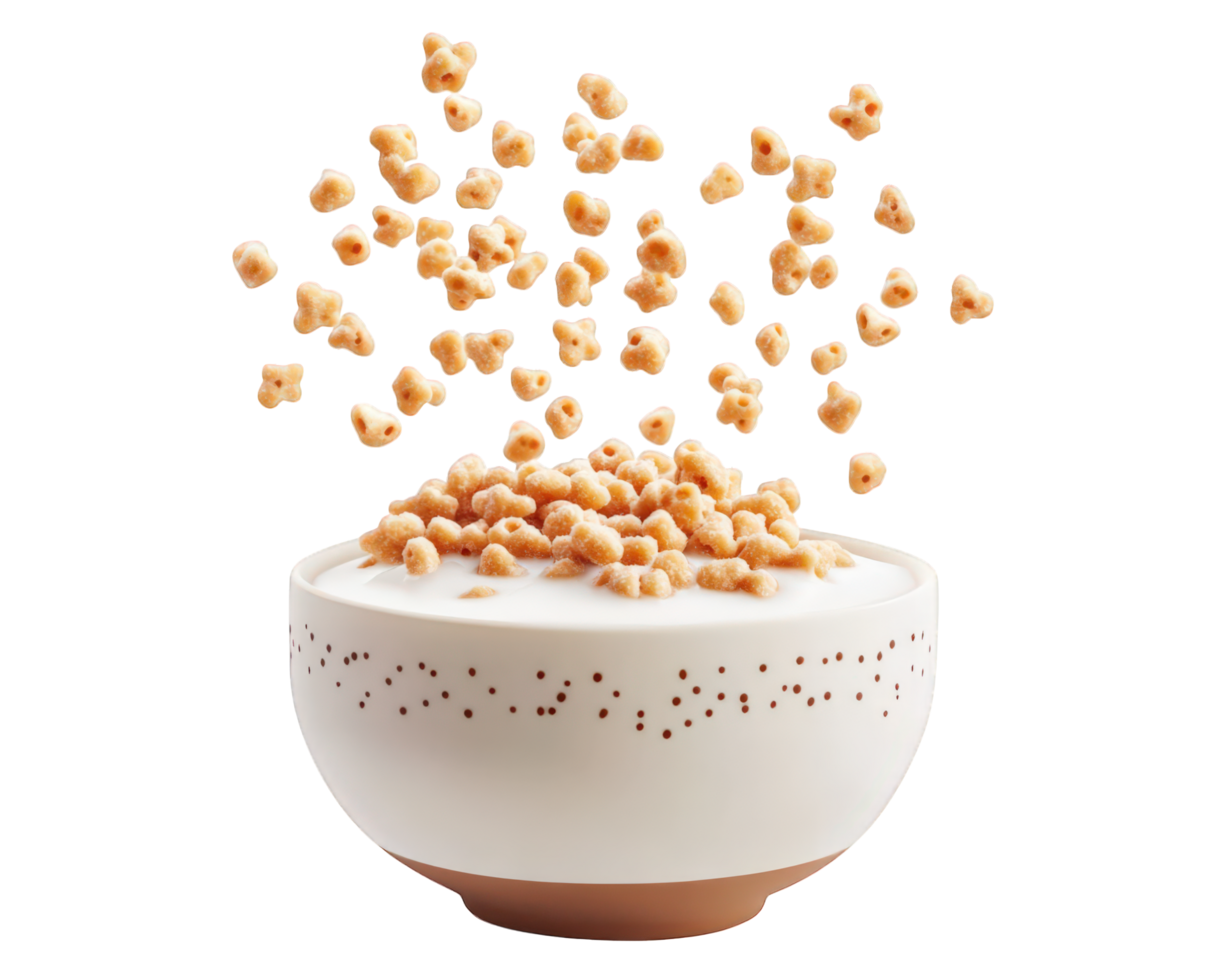 A bowl of cereal with cereal falling out png