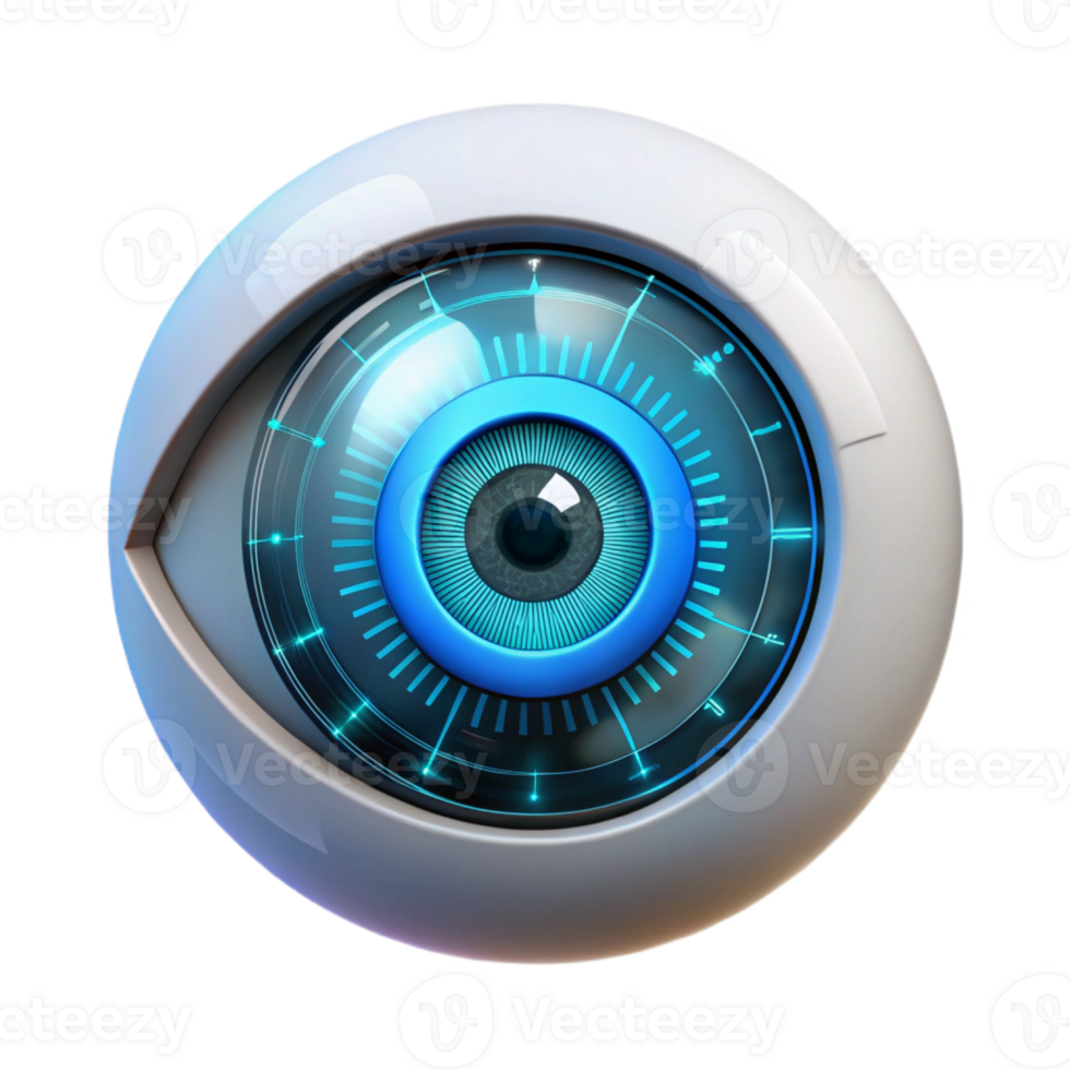 serene traditional A single human eye with a HUD display overlaid, showcasing complex data visualizations and biometric readings, lit by a cool, clinical white light, realistic style exclusive png