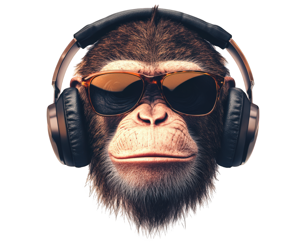 Monkey wearing headphones and sunglasses png
