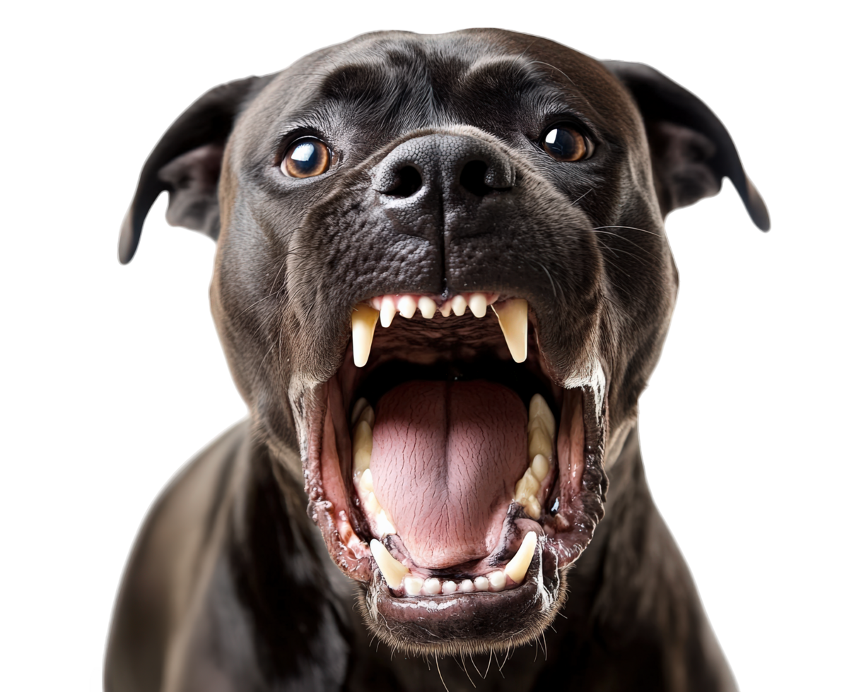 A dog with its mouth open and teeth showing png