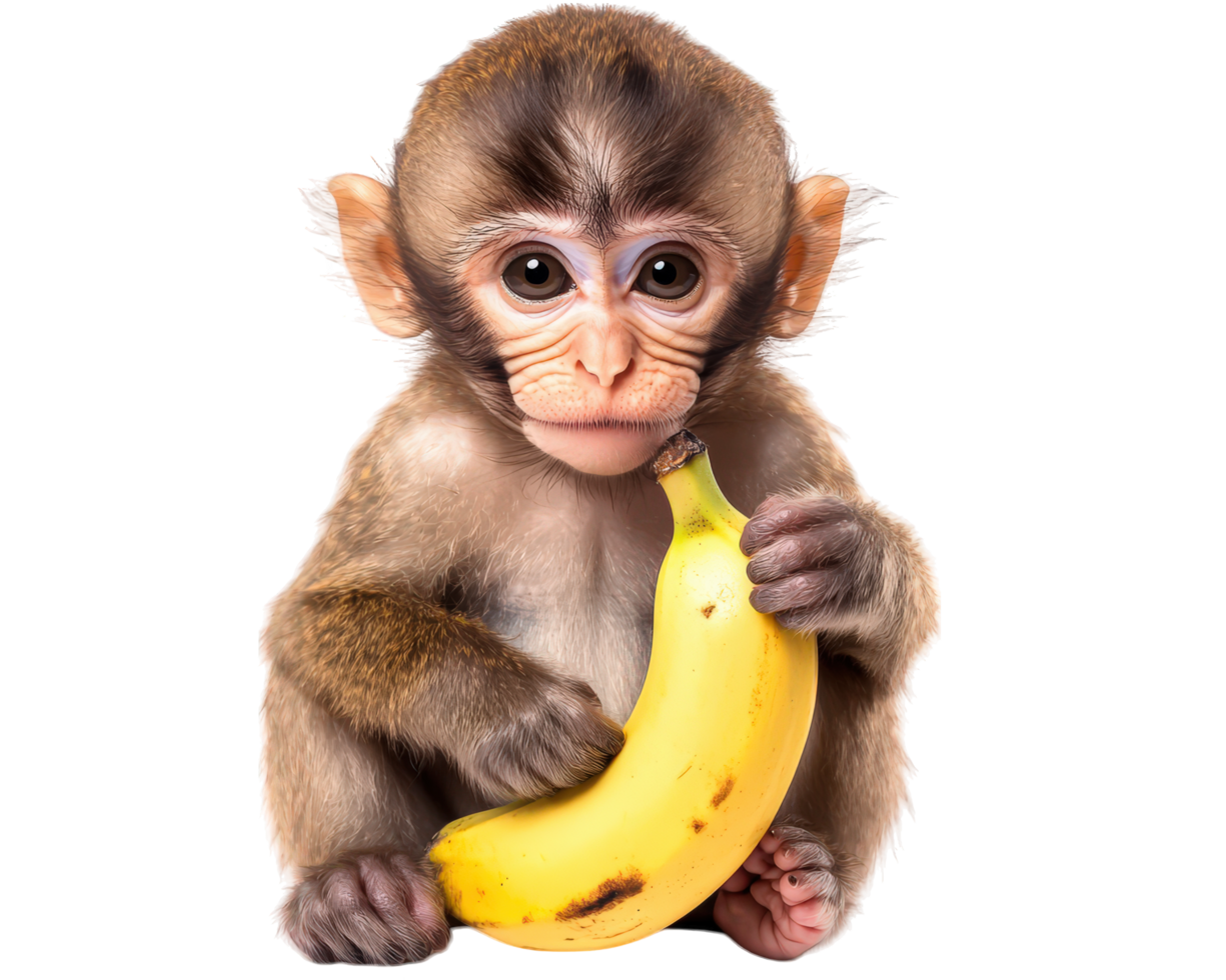 A monkey is holding a banana png