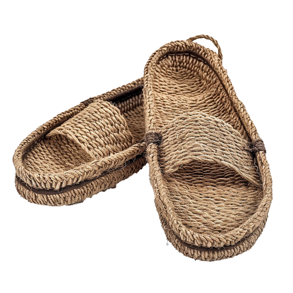 Pair of handwoven jute rope sandals, traditional footwear, summer slippers, woven slippers, rope sandals, beach sandals, handmade sandals png