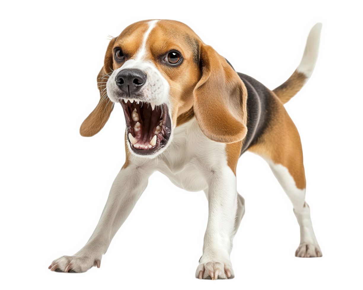A beagle dog with its mouth open on a black background png