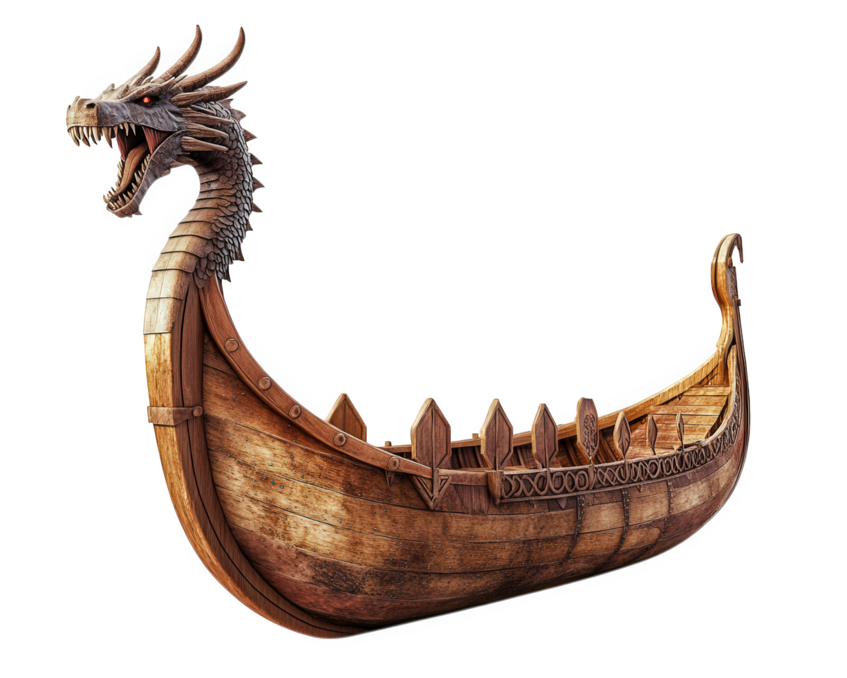 A wooden boat with a dragon on it png