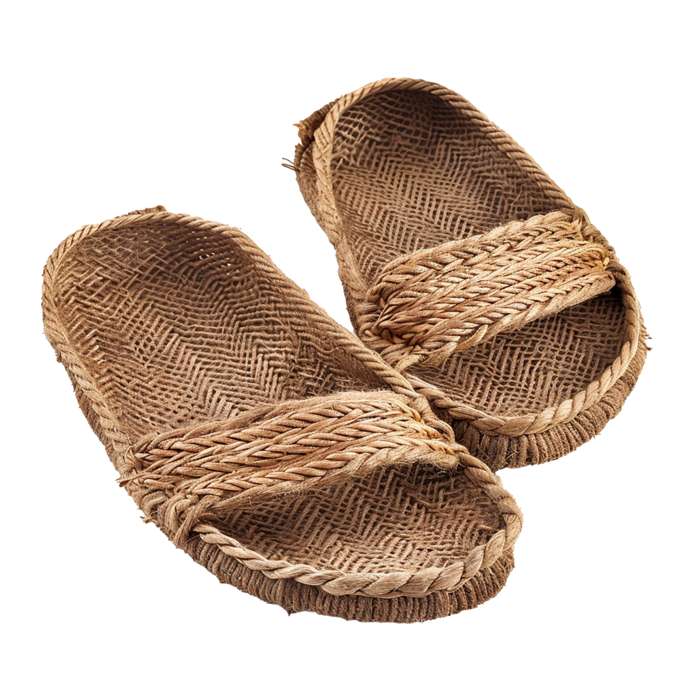 Pair of Ancient Handwoven Rope Sandals Woven from Natural Fiber png
