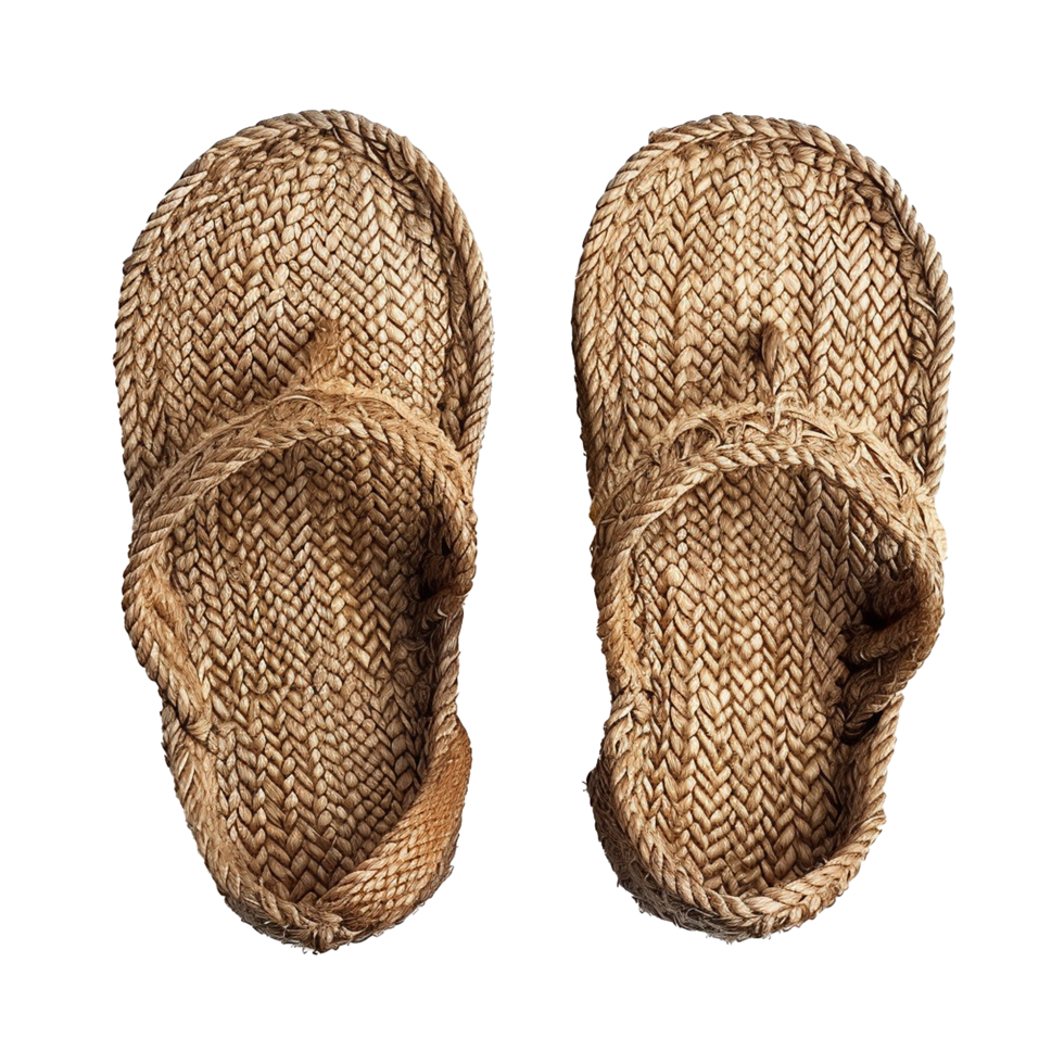 Pair of Handmade Woven Jute Sandals Summer Beach Thong Slippers png