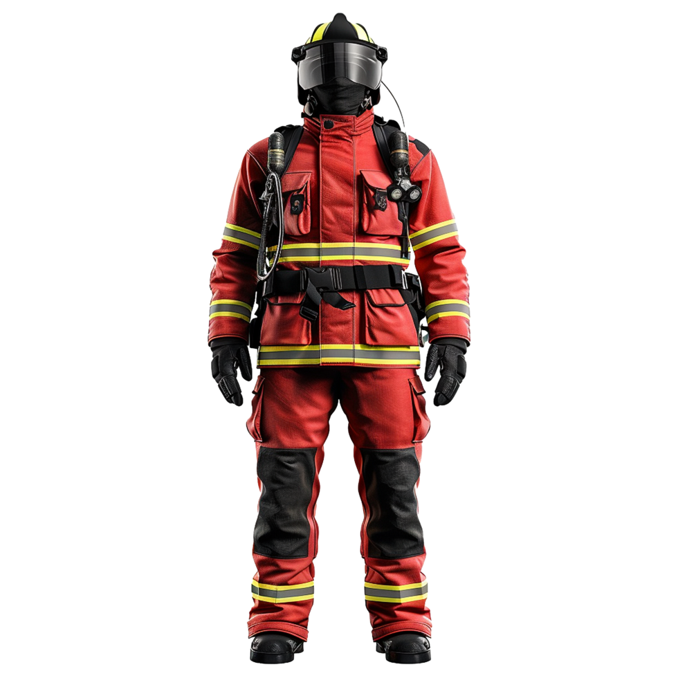A Fully Equipped Firefighter in Modern Protective Gear png