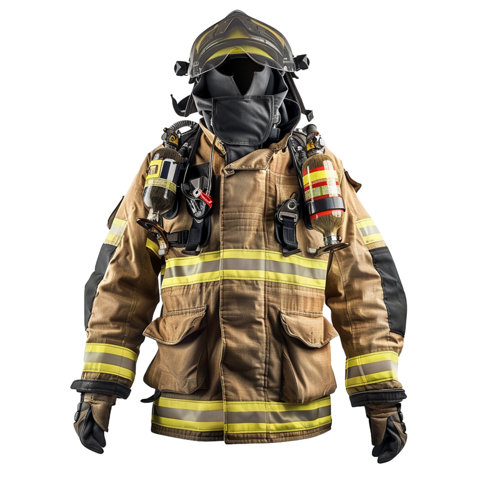 Complete Firefighter Turnout Gear with Helmet and SCBA png