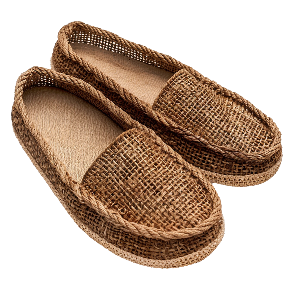 Pair of Exquisite Handmade Jute Rope Woven Loafer Shoes Summer Beach Flats png