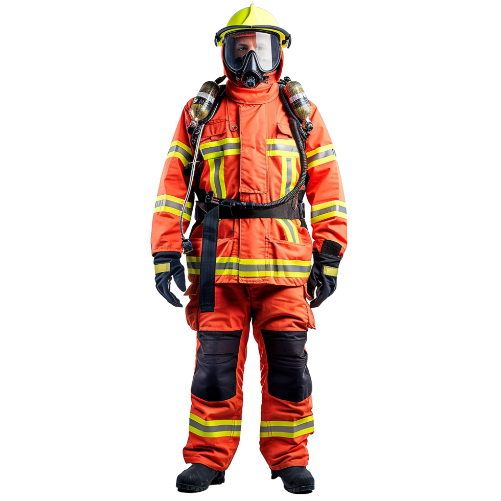A firefighter in full personal protective equipment stands ready for action png