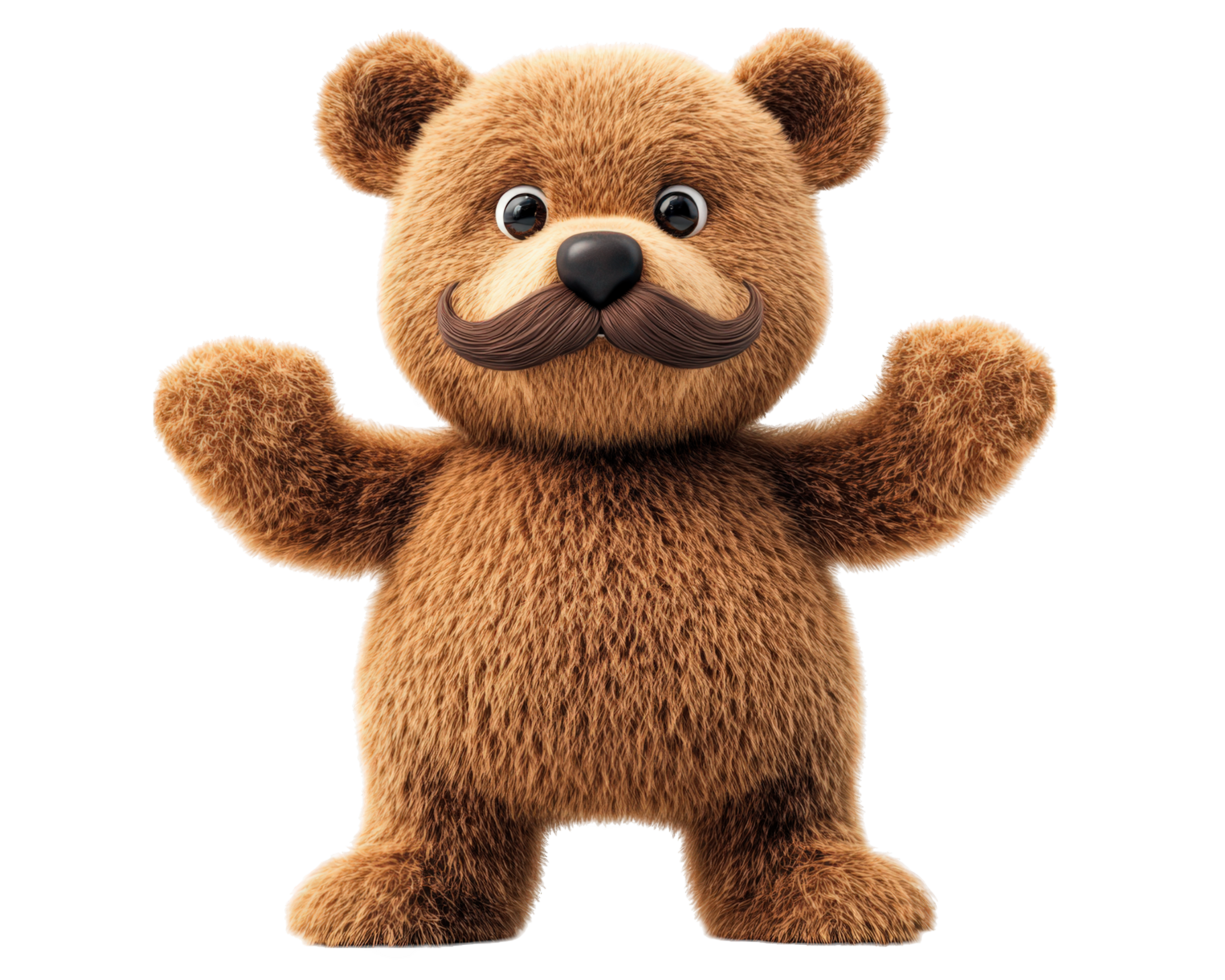 A brown teddy bear with a mustache png