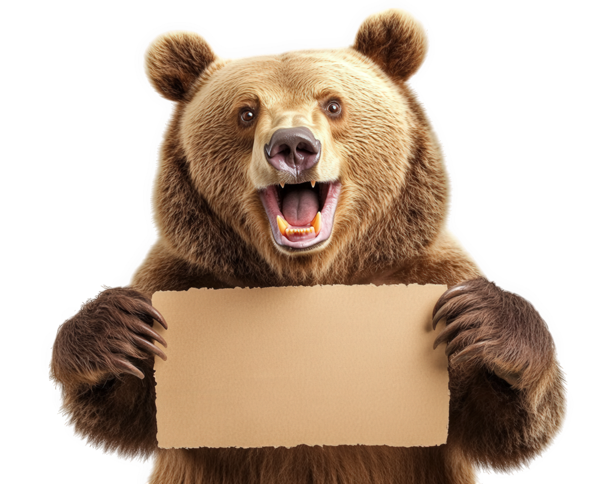 A brown bear holding up a blank sign png