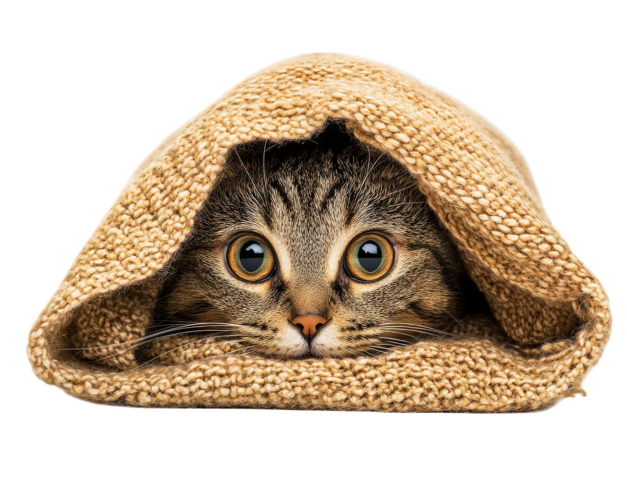 A cat hiding under a blanket png