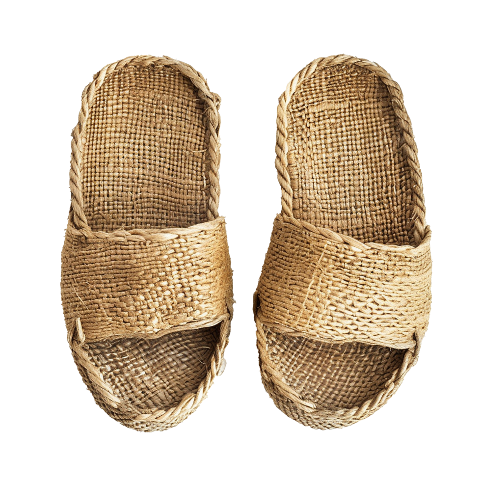 Pair of Handmade Woven Jute Fiber Sandals Summer Beach Slippers png