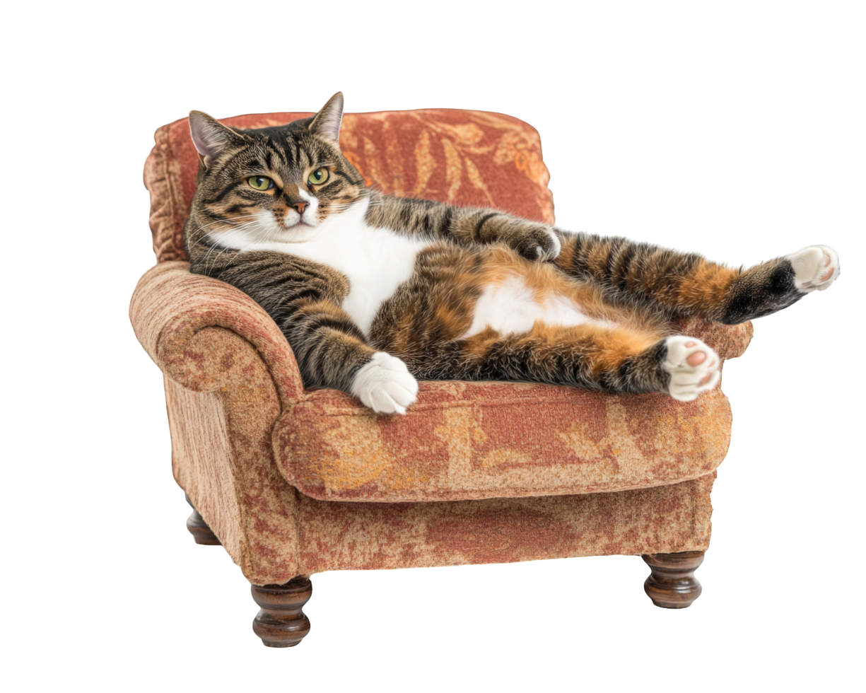 A cat is sitting in an armchair png