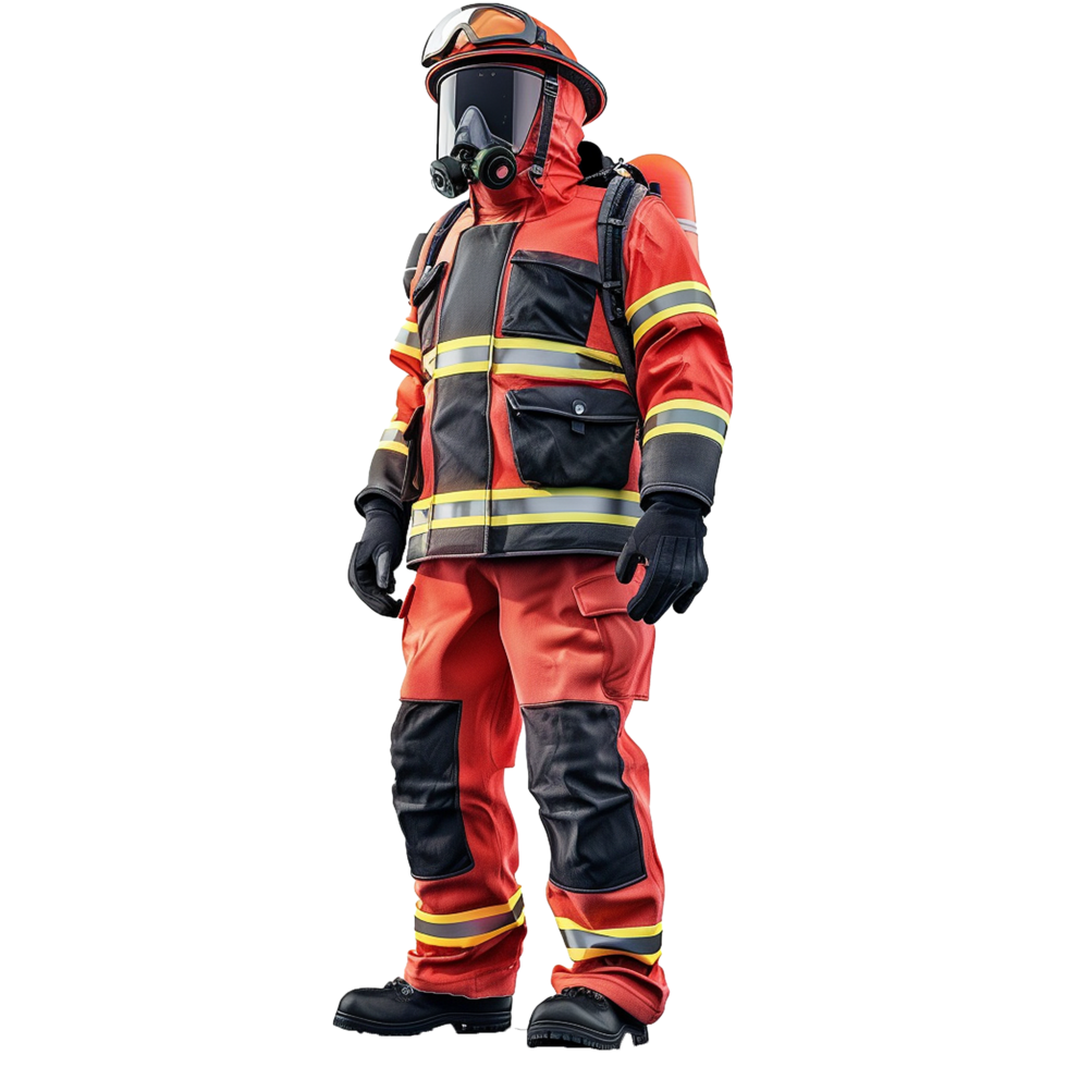 A Firefighter in Full Protective Gear Ready for Emergency Response png