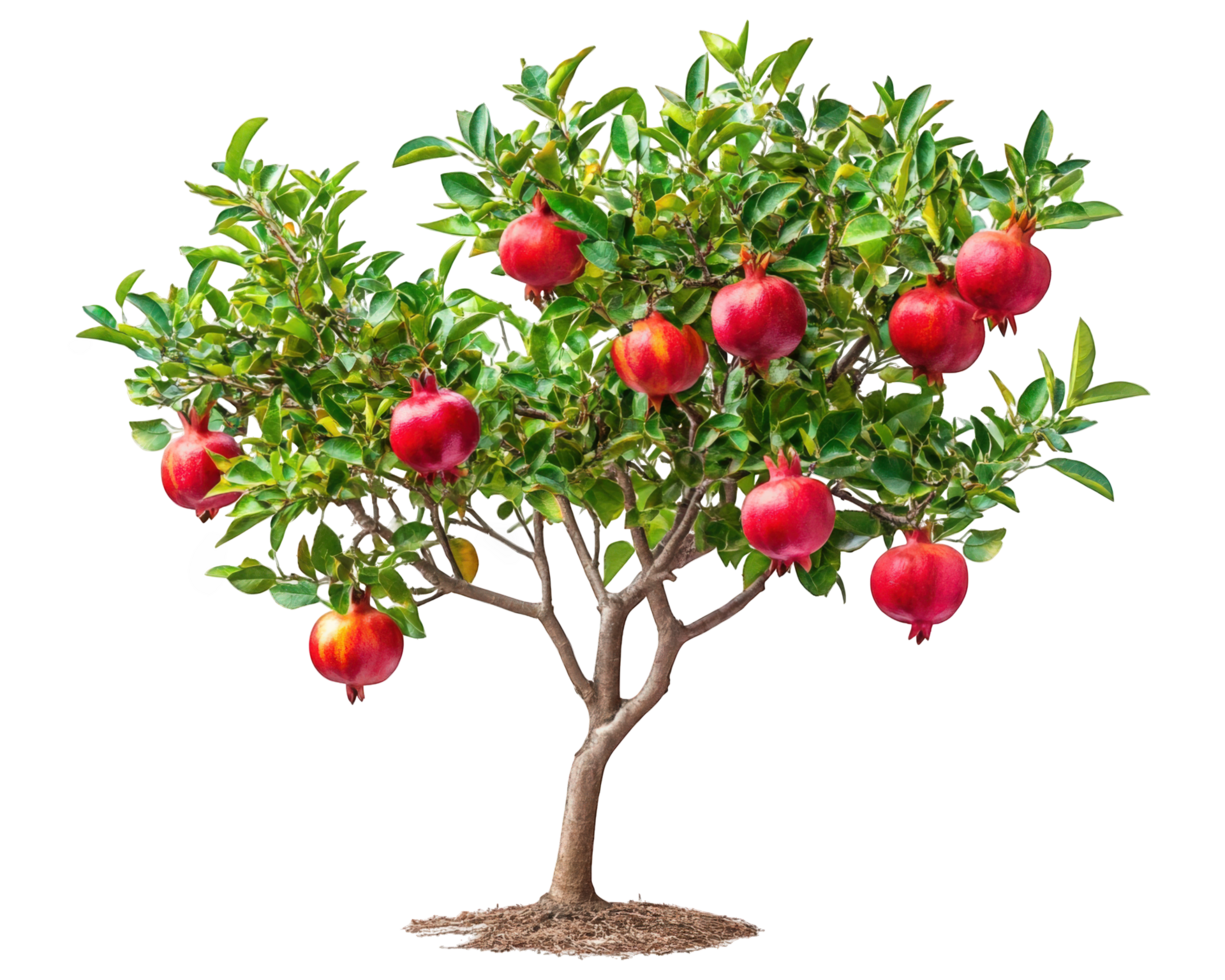 A pomegranate tree with red fruits on it png
