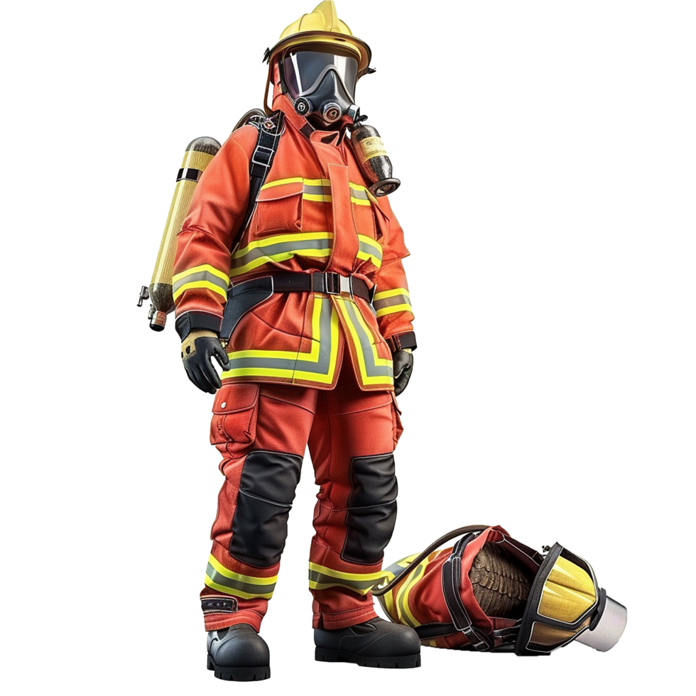 A Fully Equipped Firefighter in Protective Gear Ready for Action png