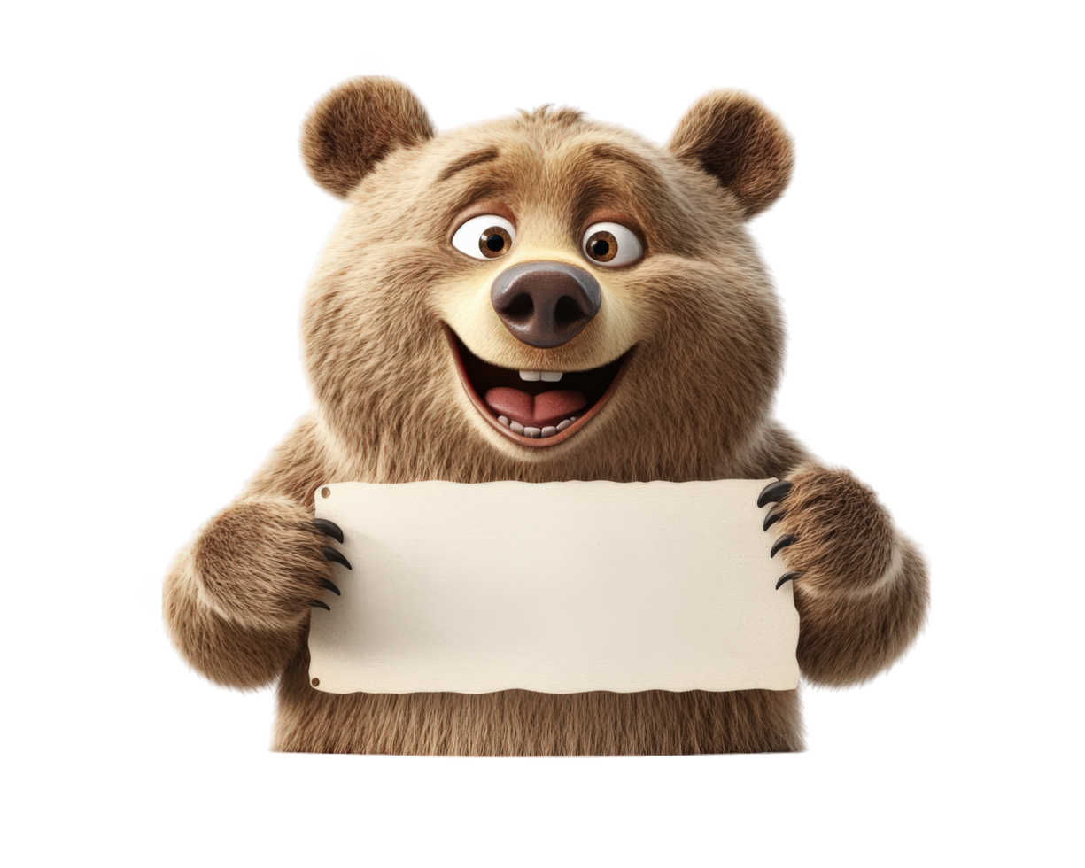 A brown bear holding a blank paper png
