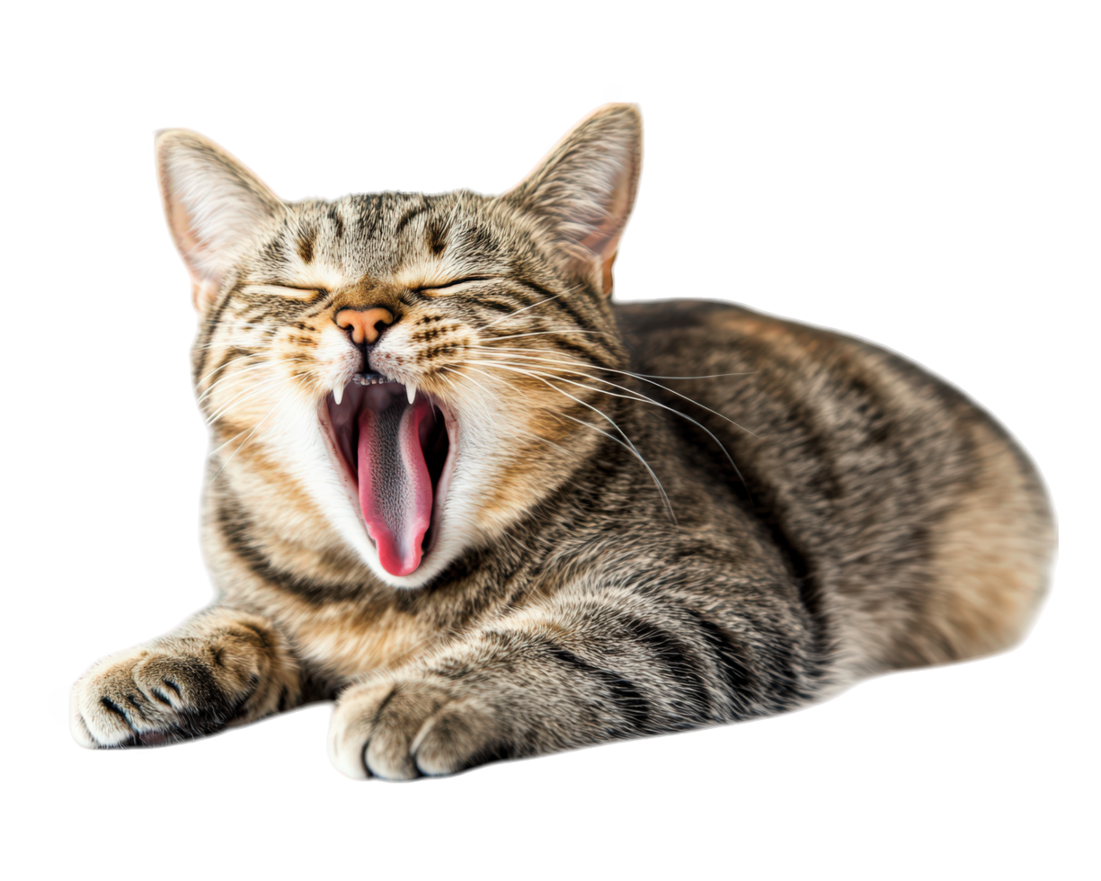 A cat yawning on a black background png