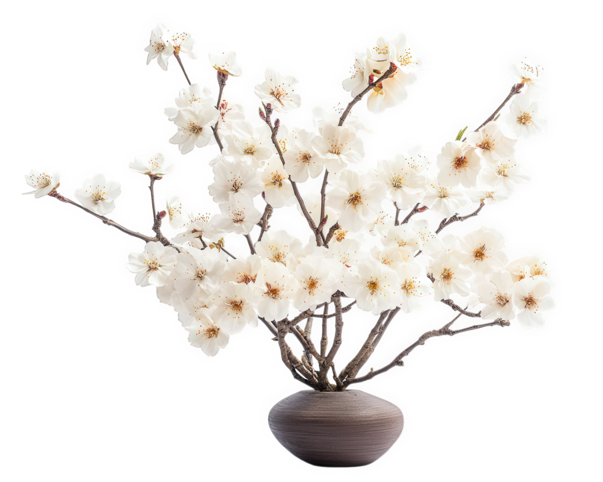A vase with white flowers in it on a black background png