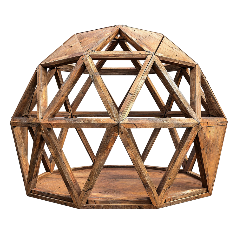 Rustic Wooden Geometric Dome Coffee Table with Unique Triangular Design png