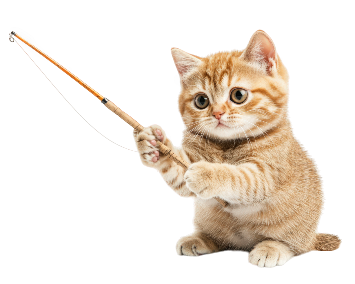 A cat is holding a fishing rod png