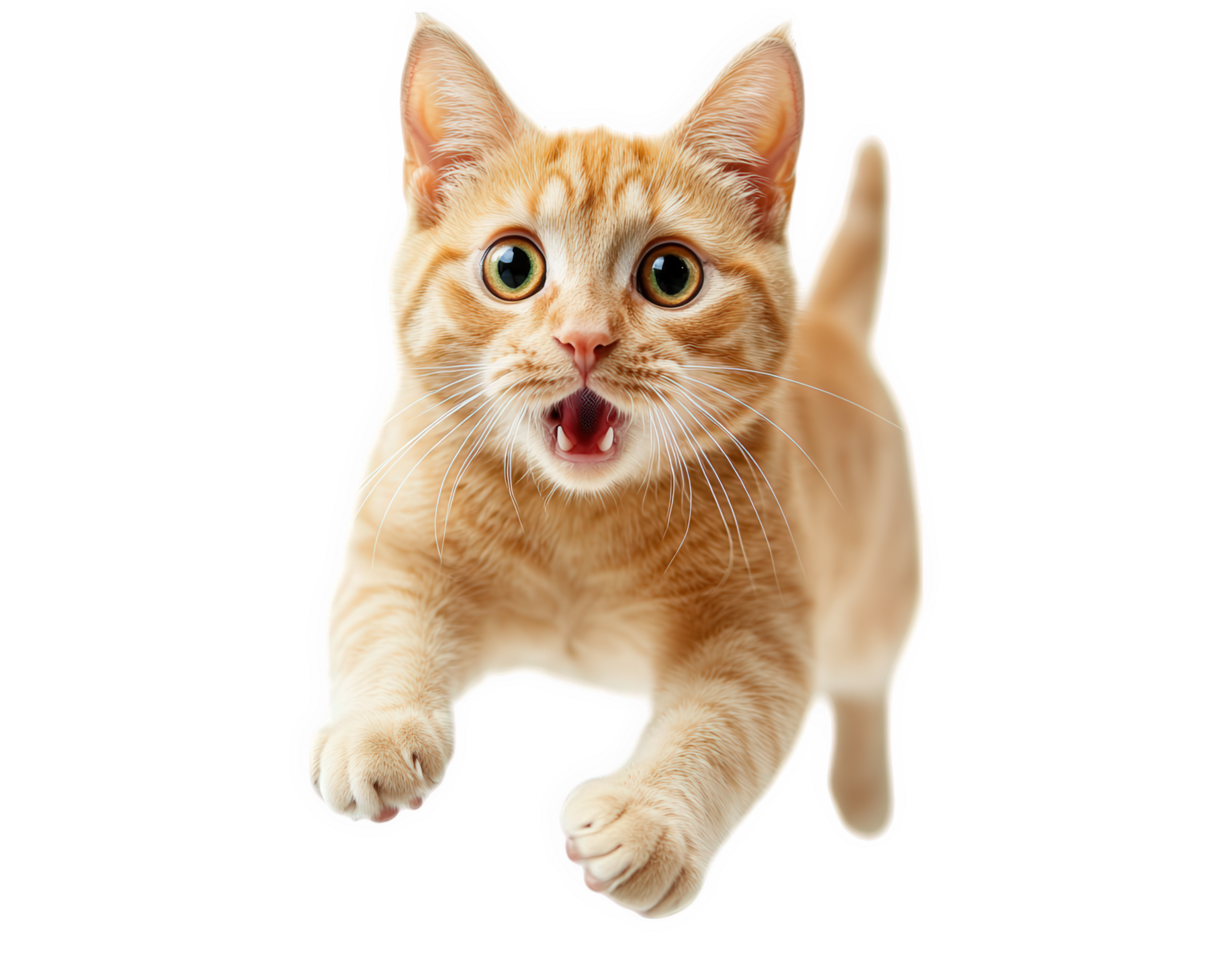 An orange cat is running with its mouth open png