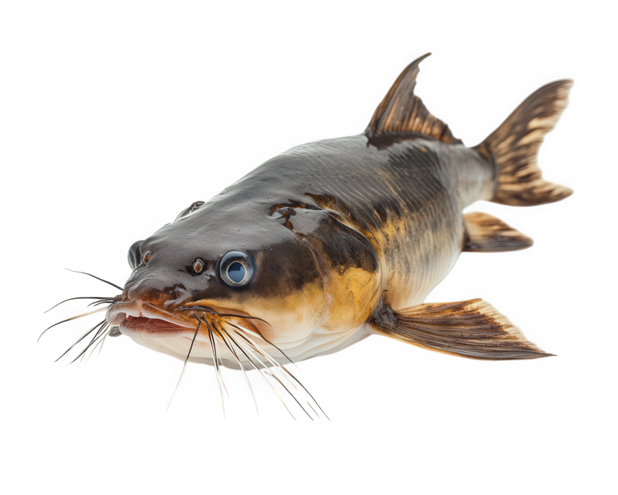 A catfish with blue eyes on a black background png