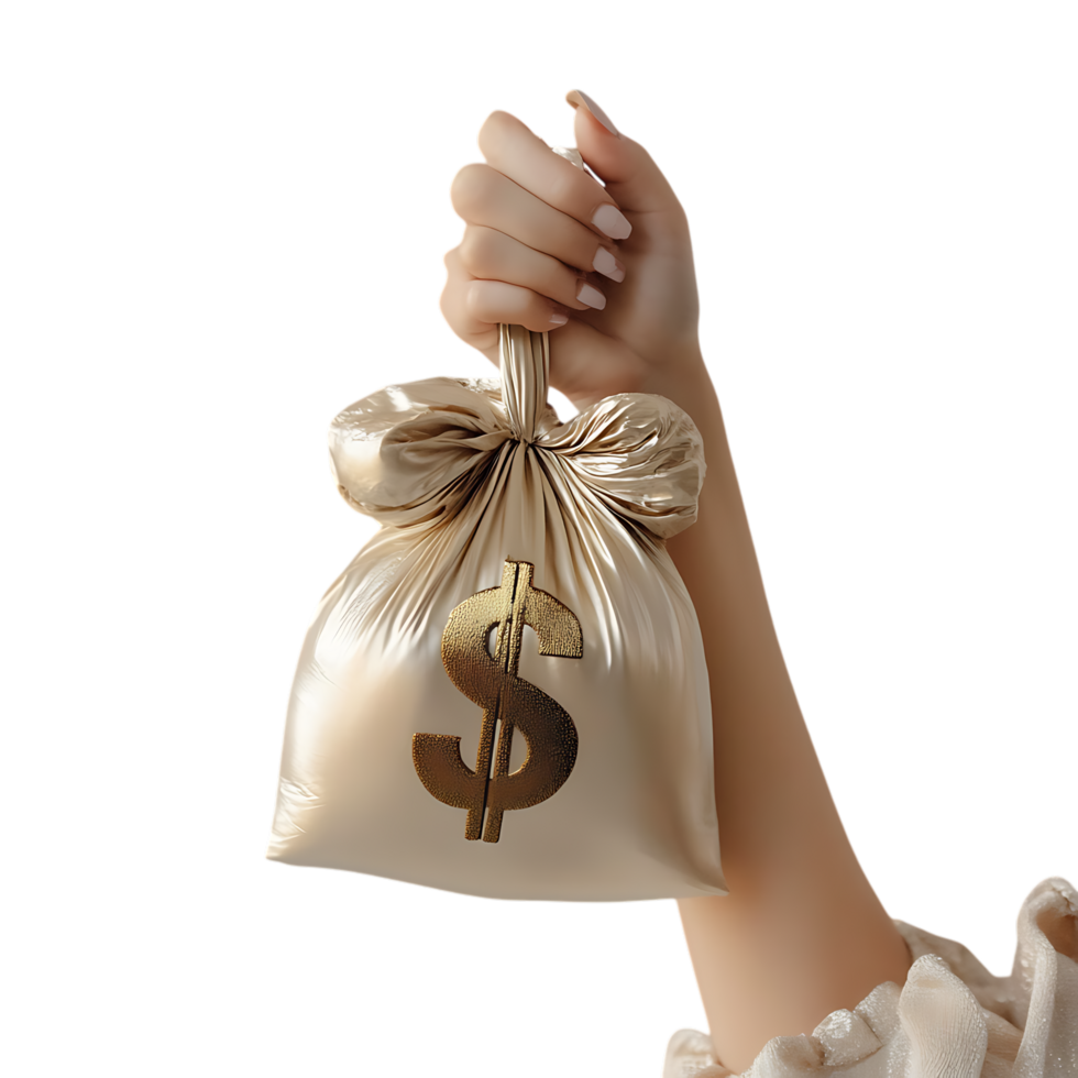 Wealth and Prosperity Symbol with Money Bag in Hand for Business Use png