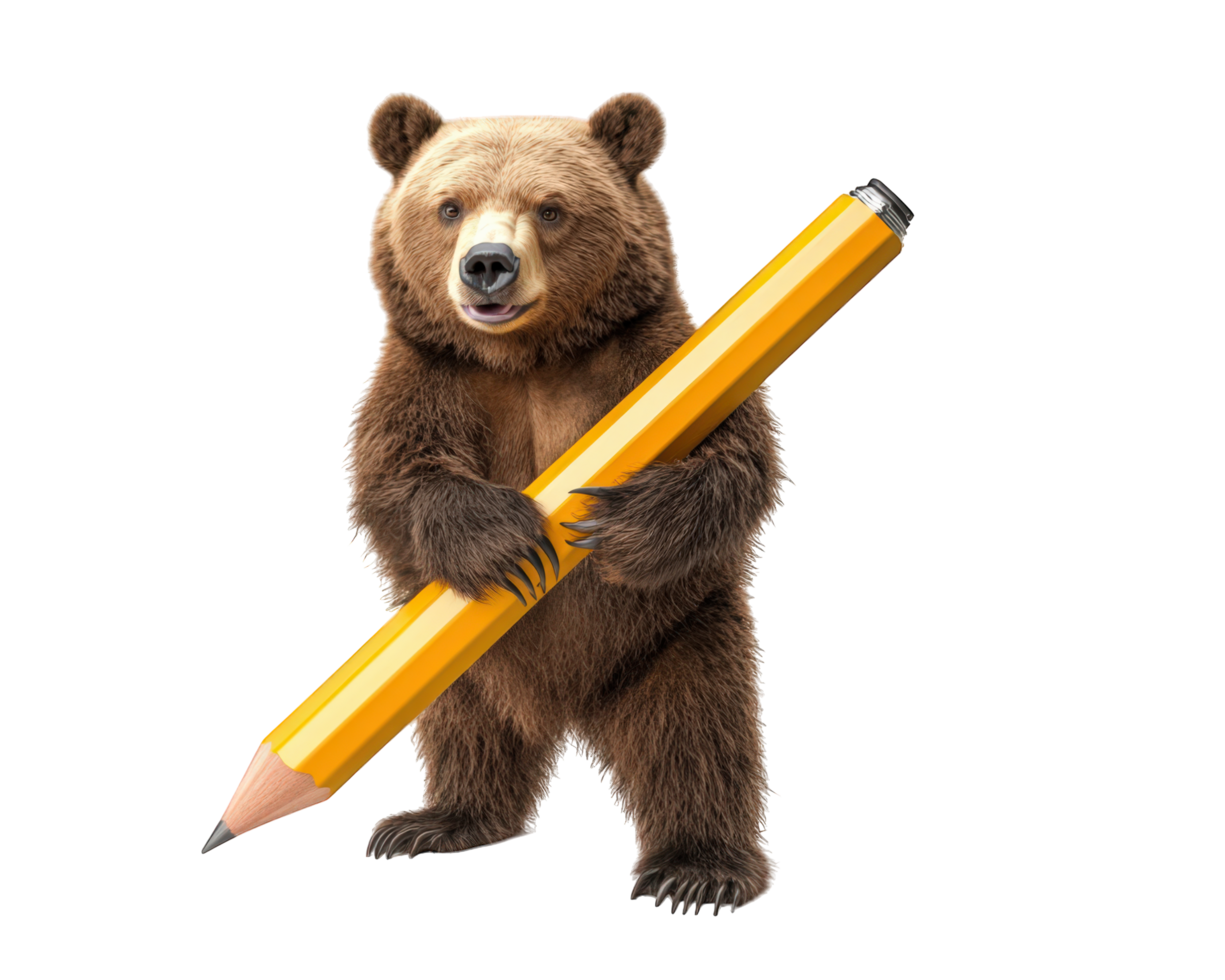 A brown bear holding a pencil png