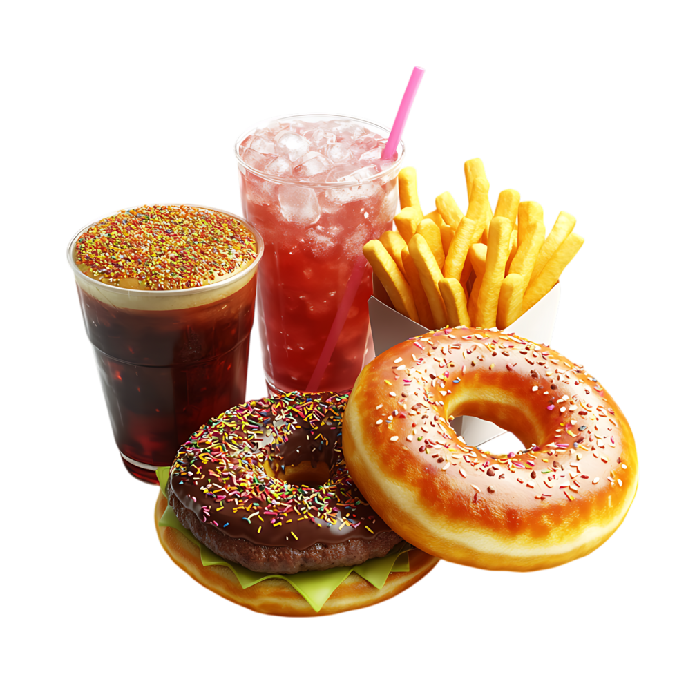 3D Tasty Fast Food Set for Drive-Thru Promotions and Snack Ads png