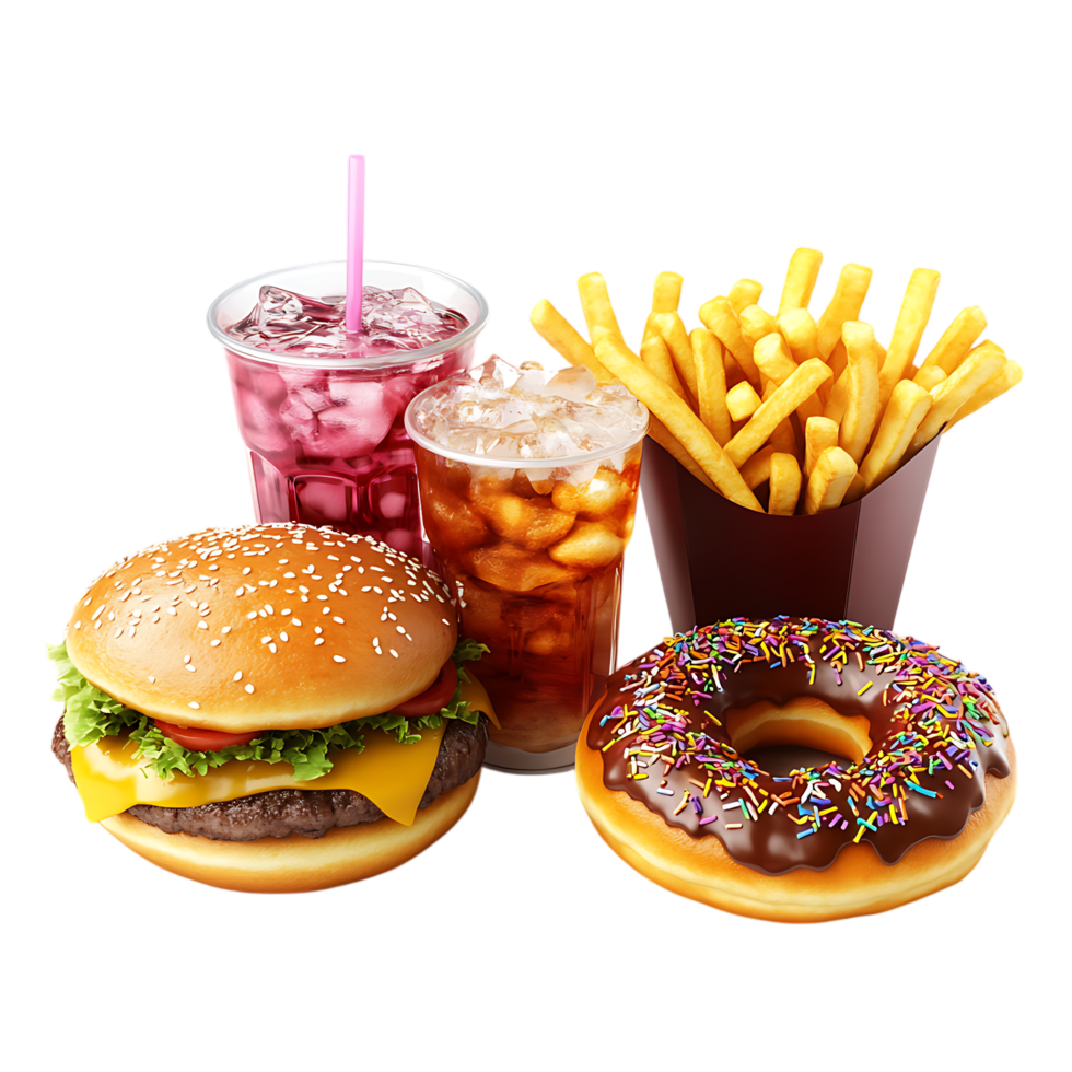 Classic Burger, Fries, and Soda Combo for Fast-Food Marketing and Menus png