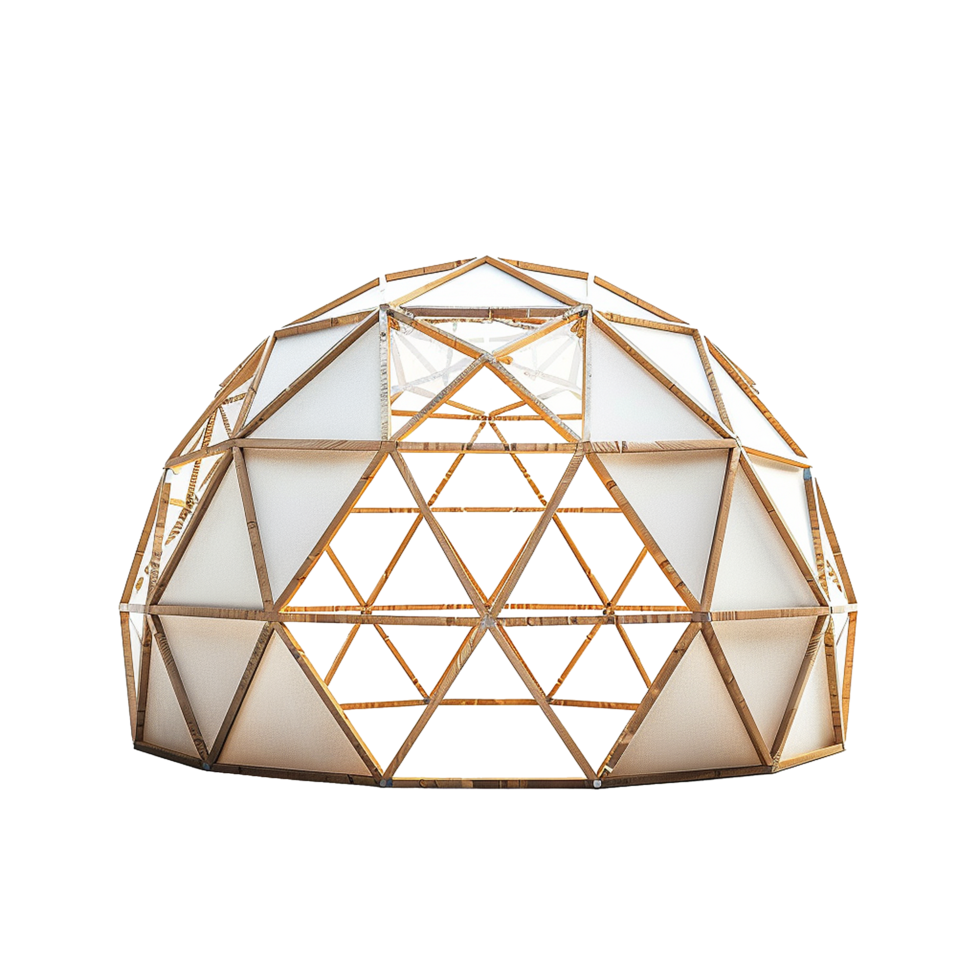 Stunning Geodesic Dome Structure with Wooden Frame and White Panels png