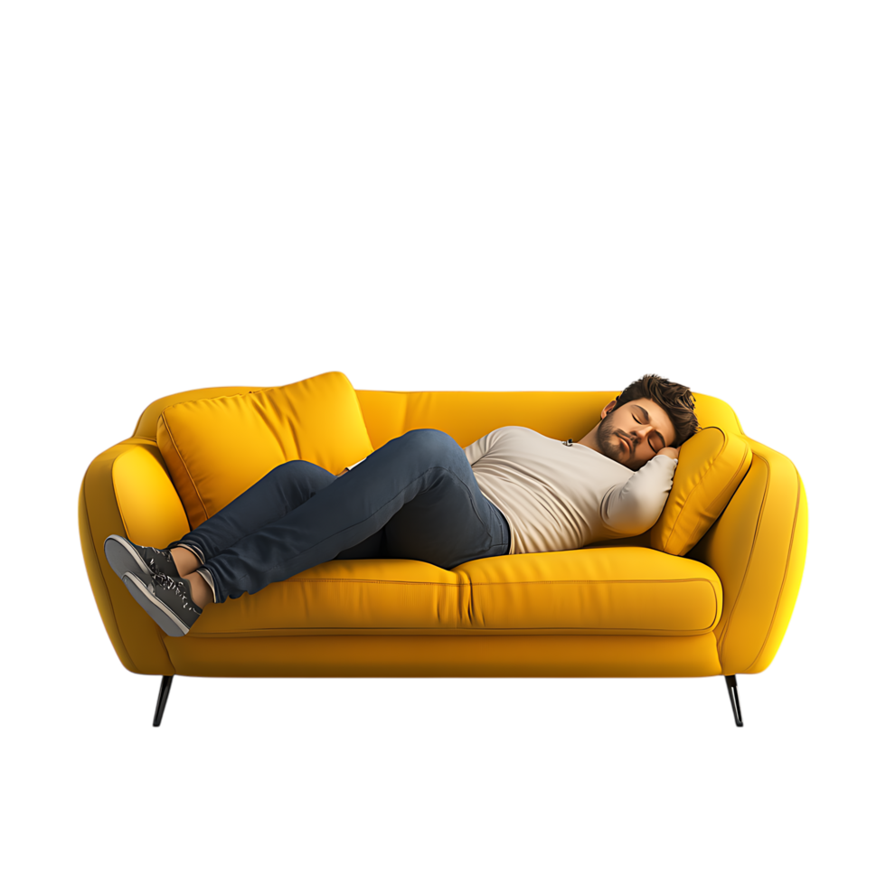 Comfortable Nap Scene with Man on Couch for Interior and Well-being Designs png