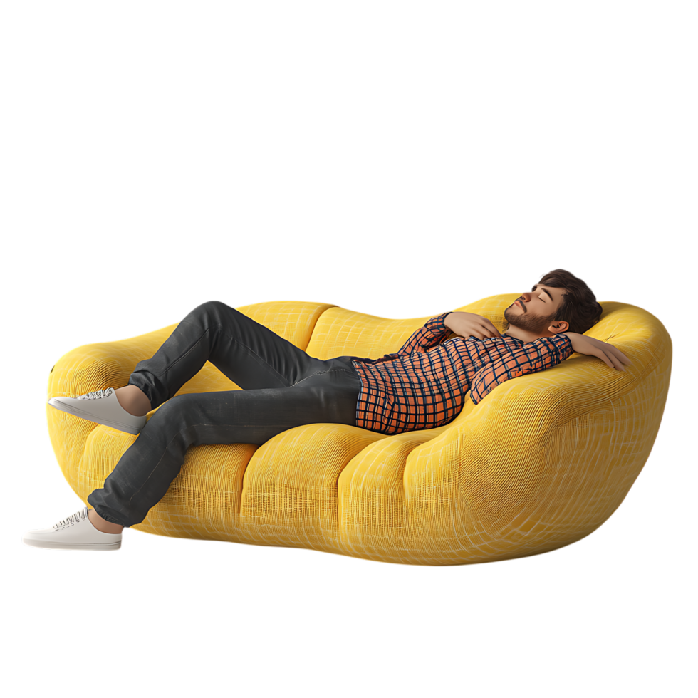 Sleeping Man Illustration on Yellow Sofa for Cozy Living Space Concepts png