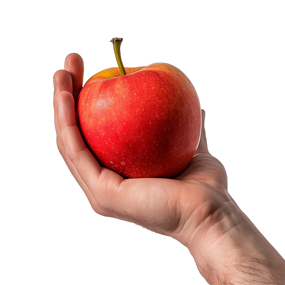 A Hand Holding a Single Red Apple Against a White Background png