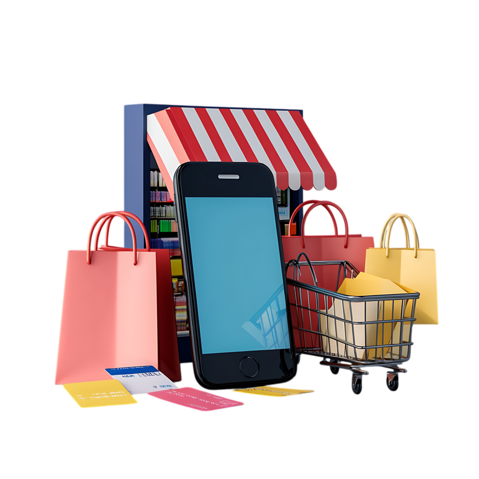 Online Shopping App Display on Transparent Background for Business Use png